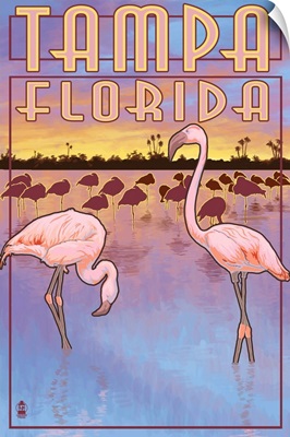 Tampa, Florida - Flamingos: Retro Travel Poster
