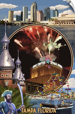 Tampa, Florida - Straz Center Montage: Retro Travel Poster