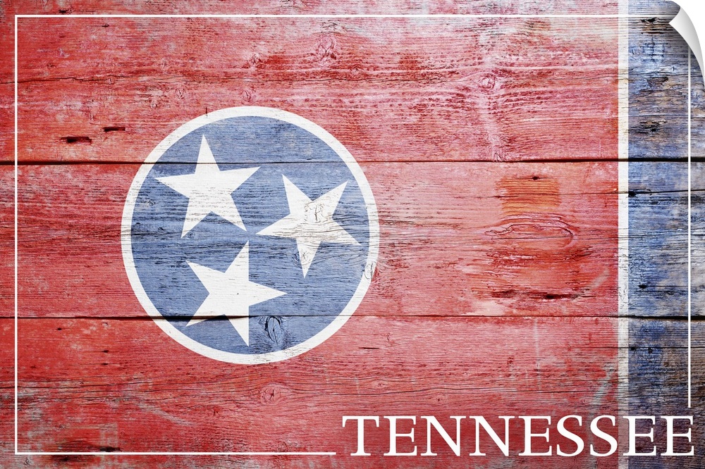 The flag of Tennessee with a weathered wooden board effect.