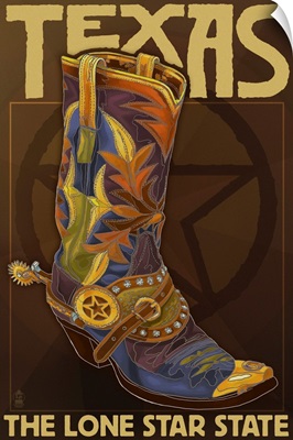 Texas - Boot and Star: Retro Travel Poster
