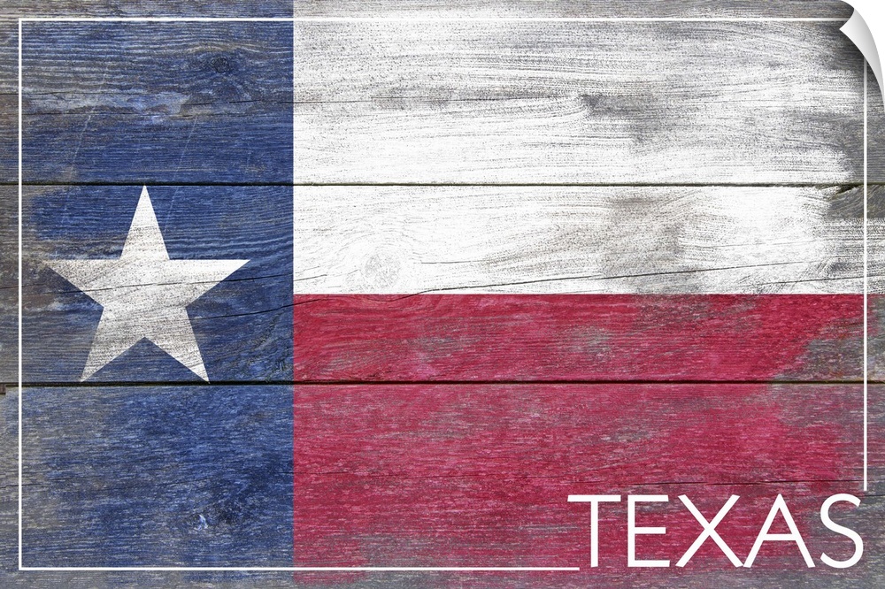 The flag of Texas with a weathered wooden board effect.