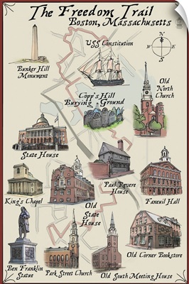 The Freedom Trail - Boston, MA: Retro Travel Poster