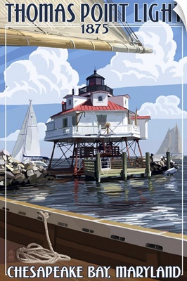 Thomas Point Light - Chesapeake Bay, Maryland: Retro Travel Poster