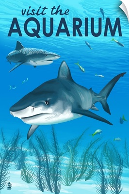 Tiger Shark - Visit the Aquarium: Retro Travel Poster