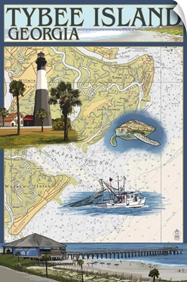 Tybee Island, Georgia - Nautical Chart: Retro Travel Poster