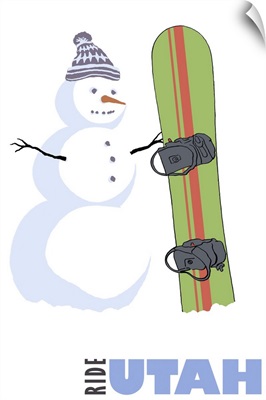 Utah - Snowman with Snowboard: Retro Travel Poster