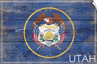 Utah State Flag on Wood