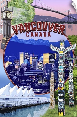 Vancouver, BC - Montage Scenes: Retro Travel Poster