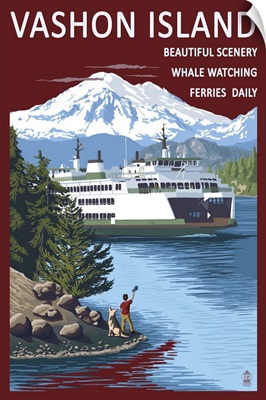 Vashon Island, Washington - Ferry Scene: Retro Travel Poster