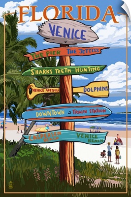 Venice, Florida - Sign Post: Retro Travel Poster