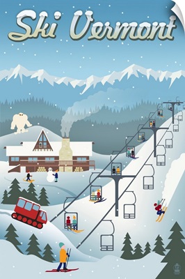 Vermont - Retro Ski Resort: Retro Travel Poster