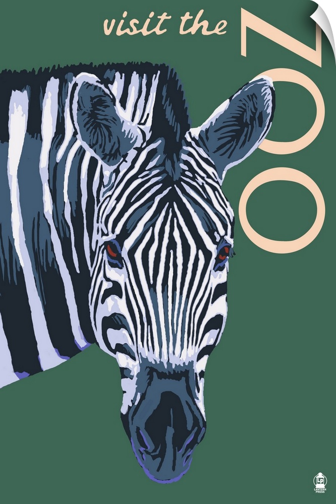 Visit the Zoo - Zebra Profile: Retro Travel Poster