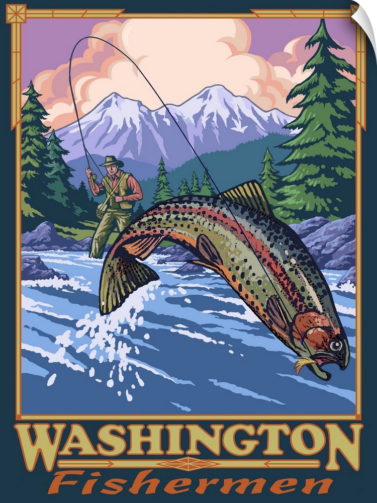 Washington Fisherman: Retro Travel Poster