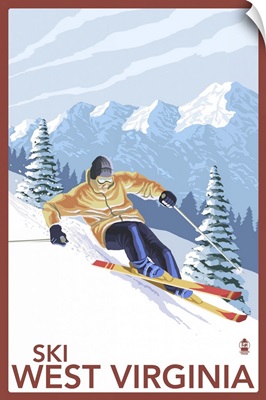 West Virginia - Downhill Skier Scene: Retro Travel Poster