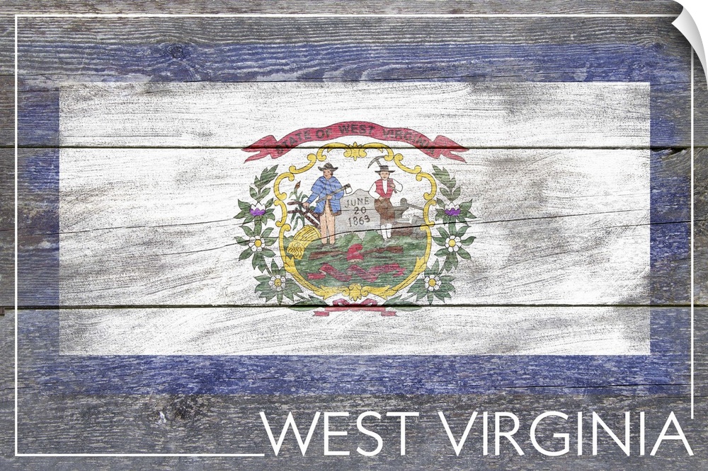 The flag of West Virginia with a weathered wooden board effect.
