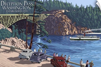 Whidbey Island, Washington - Deception Pass Bridge: Retro Travel Poster