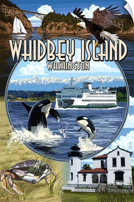 Whidbey Island, Washington - Scenes: Retro Travel Poster
