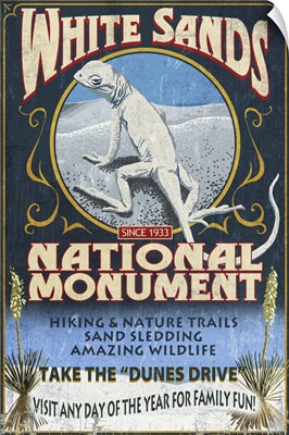 White Sands National Monument, New Mexico - Lizard Vintage Sign: Retro Travel Poster