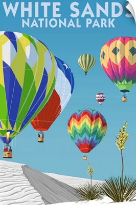 White Sands National Park, Hot Air Balloons: Retro Travel Poster