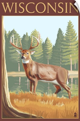 White-tailed Deer - Wisconsin: Retro Travel Poster