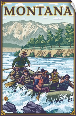 White Water Rafting - Montana: Retro Travel Poster