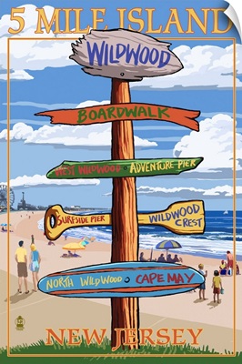 Wildwood, New Jersey - Destination Sign: Retro Travel Poster
