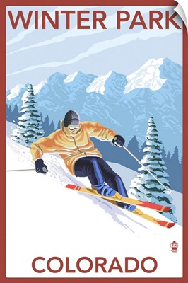 Winter Park, Colorado - Downhill Skier: Retro Travel Poster
