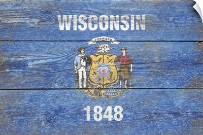 Wisconsin State Flag on Wood
