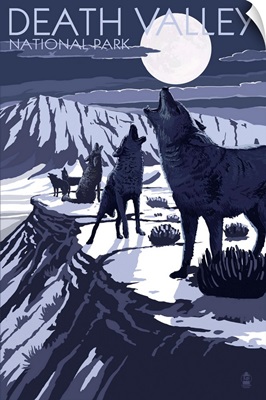 Wolves and Full Moon - Death Valley National Park: Retro Travel Poster