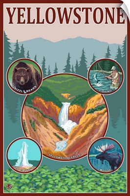Yellowstone Collage: Retro Travel Poster