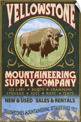 Yellowstone National Park - Bison Mountaineering Vintage Sign: Retro Travel Poster