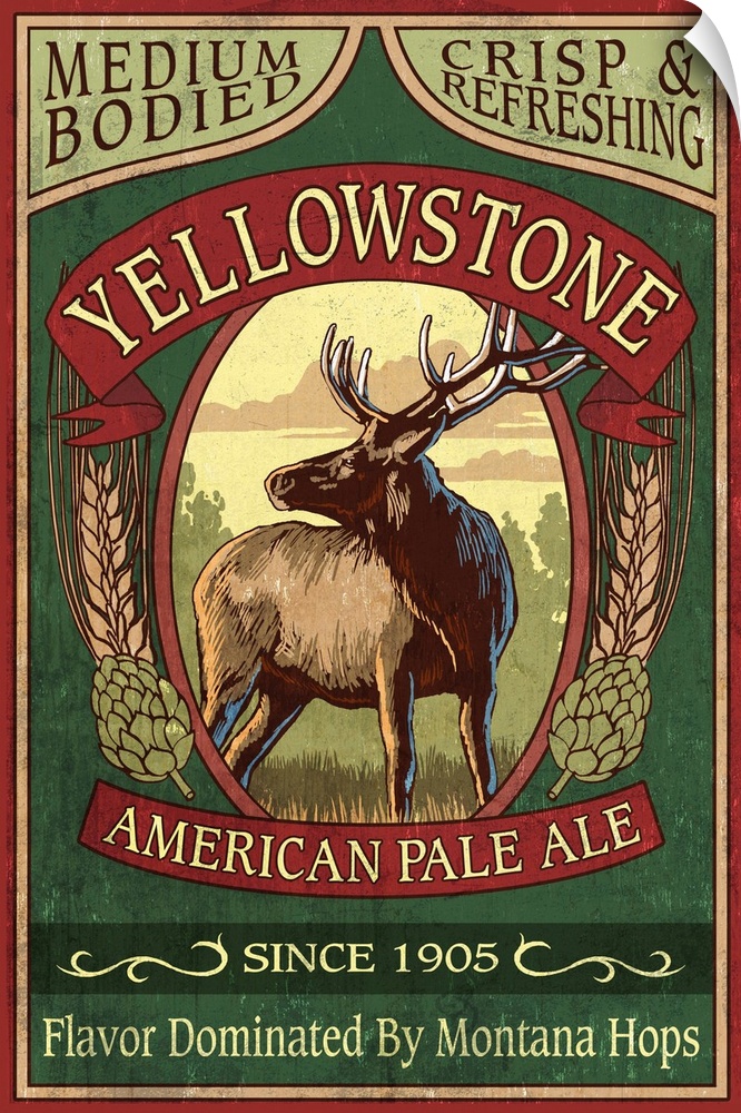 Retro stylized art poster of a vintage sign with an elk advertising ale.