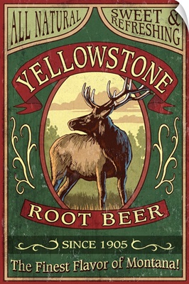 Yellowstone National Park - Elk Root Beer Vintage Sign: Retro Travel Poster