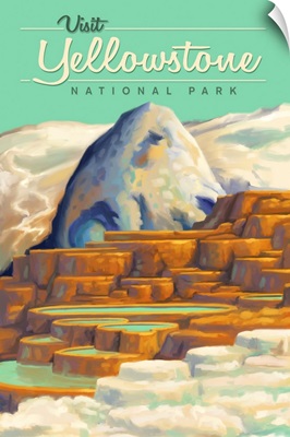Yellowstone National Park, Mammoth Hot Springs: Retro Travel Poster