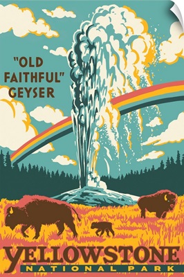 Yellowstone National Park, Old Faithful Geyser: Graphic Travel Poster