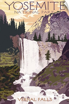 Yosemite National Park, Vernal Falls: Retro Travel Poster