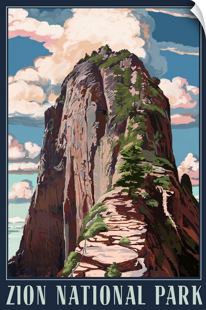 Zion National Park, Angels Landing: Retro Travel Poster