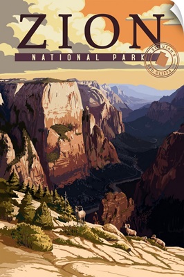Zion National Park, Canyon View: Retro Travel Poster