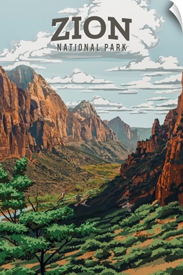 Zion National Park, Natural Landscape: Retro Travel Poster