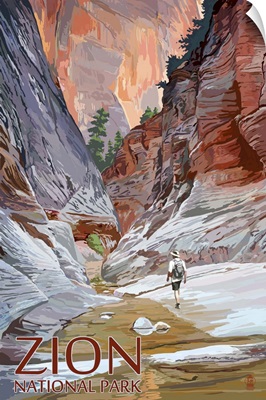 Zion National Park - Slot Canyon: Retro Travel Poster