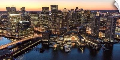 Boston At Night, Massachusetts (MA) - Aerial Photograph