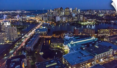 Boston At Night, Massachusetts, USA - Aerial Photograph