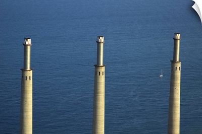 Chimneys Of The Now Abandoned Besos Power Station, Barcelona - Aerial Photograph
