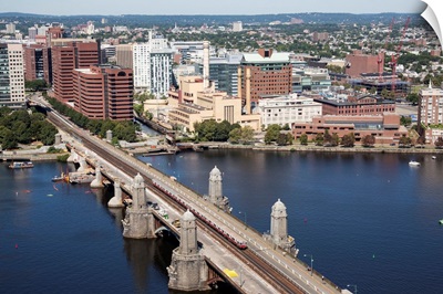 Longfellow Bridge Over Charles River, Boston, Massachusetts - Aerial Photograph