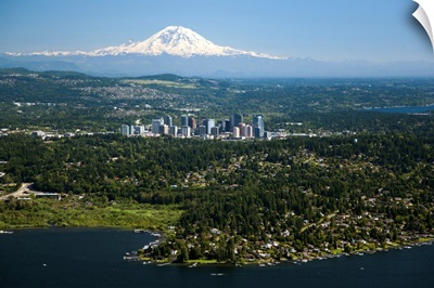 Mount Rainier, Lake Washington, Bellevue Skyline, Bellevue, WA - Aerial Photograph