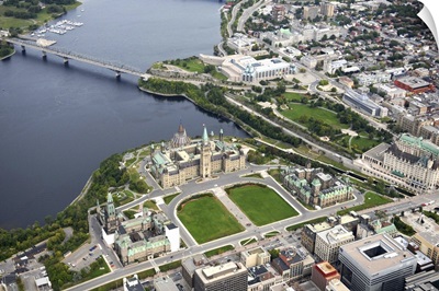 Parliament Building With Downtown, Ottawa - Aerial Photograph