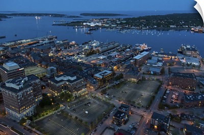 Portland At Night, Maine, USA - Aerial Photograph