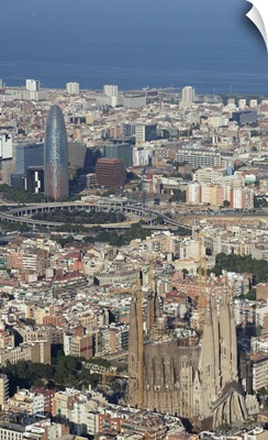 Sagrada Familia and Torre Agbar, Barcelona, Spain - Aerial Photograph