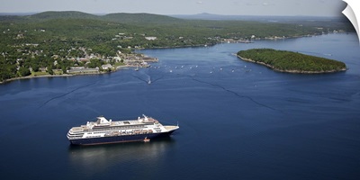 The MS Maasdam Visits Bar Harbor, Mount Desert Island, Maine - Aerial Photograph