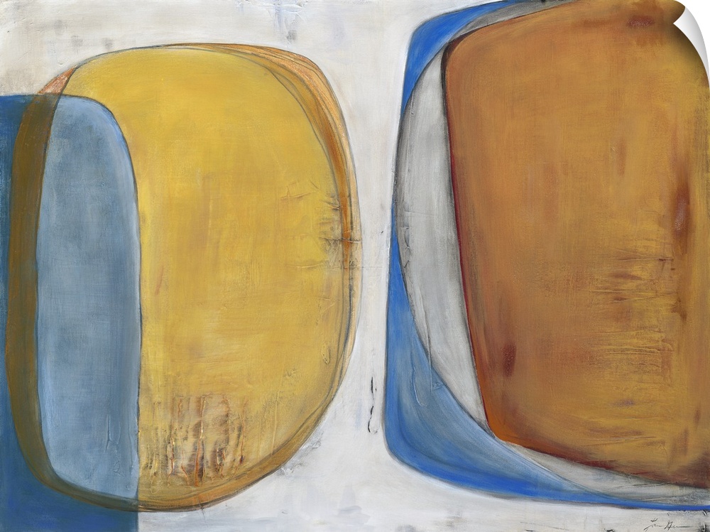 Retro mid-century inspired contemporary abstract painting using muted orange and yellows.